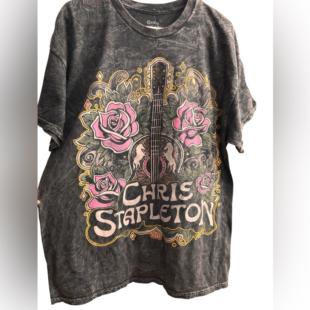 Graphic Tee with Guitar and Roses